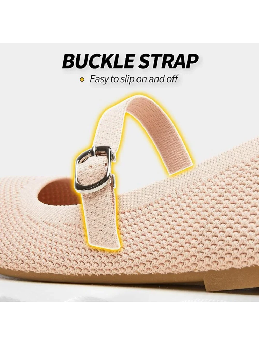 Women's Nude Knit Mesh Ballet Flat Foldable With Buckle Strap Comfortable Shoes